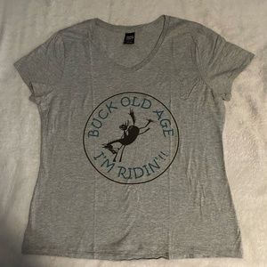 Women Gray Graphic V-Neck T-Shirt - Size XL